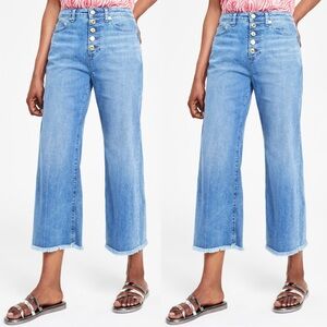 Michael Kors Selma Cropped Flare Jeans Light Wash Blue Gold Womens Size 14 EUC